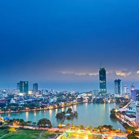 Aerial view of central Colombo, Sri Lanka.